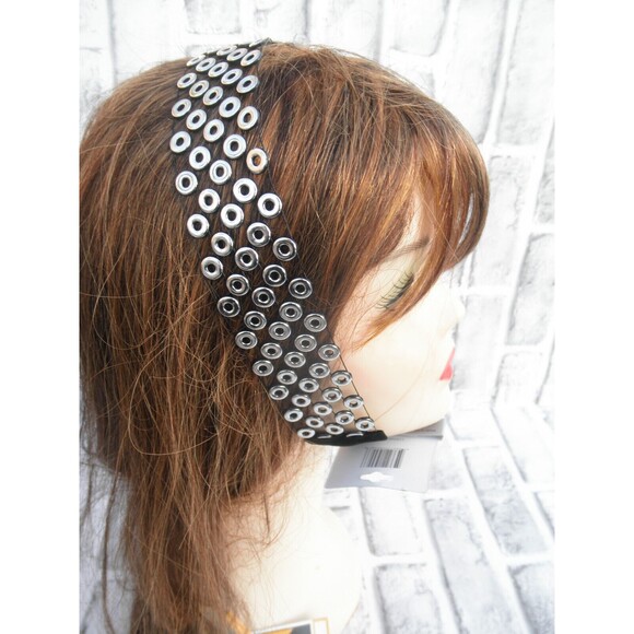 NEW by JUST BASIC, ELASTIC HEADWRAP, HEADBAND BLACK WITH SILVER TONE DECOR   #1 - Picture 1 of 10